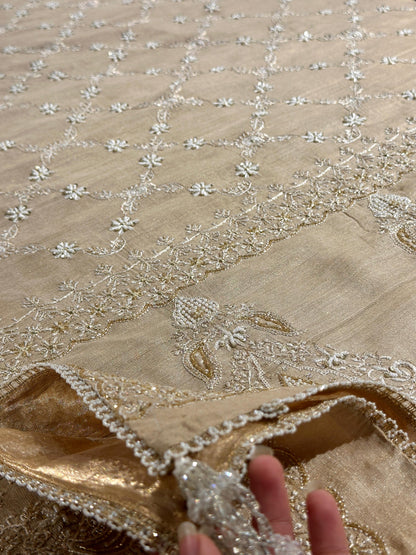 Natural Shade Fine Chikankari Ari Tissue Silk Dupatta