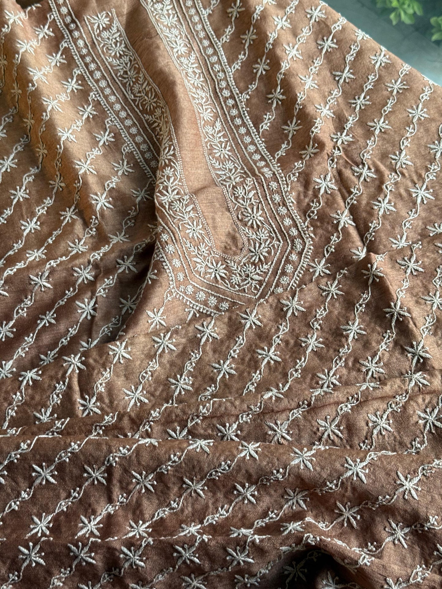 Mustard Moonga Silk Chikankari Men’s Kurta Fabrics