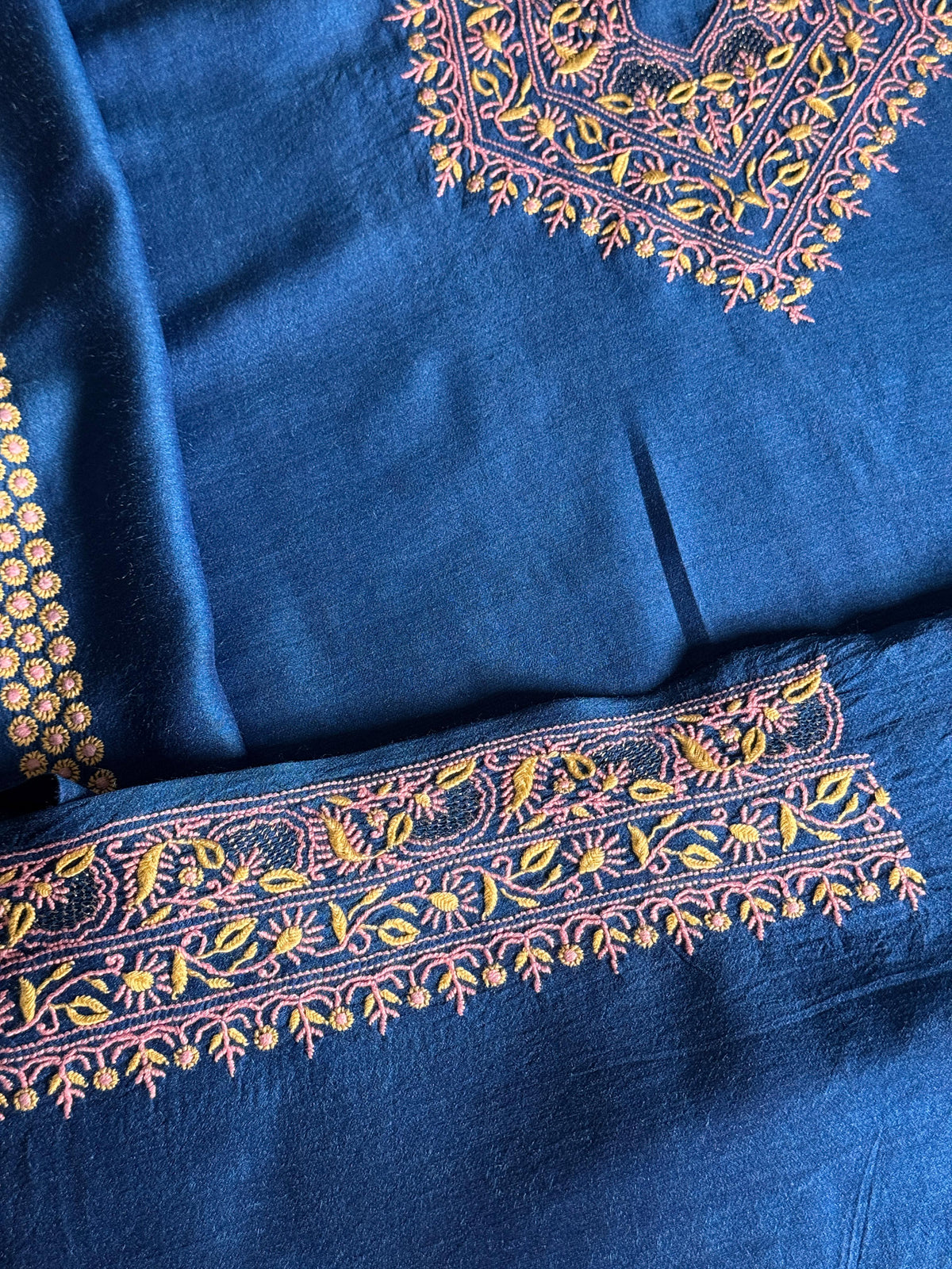 Royal Blue Shade Moonga Silk Chikankari Men’s Kurta Fabric