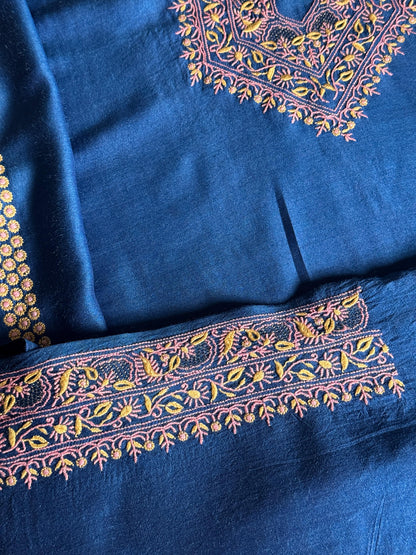 Royal Blue Shade Moonga Silk Chikankari Men’s Kurta Fabric