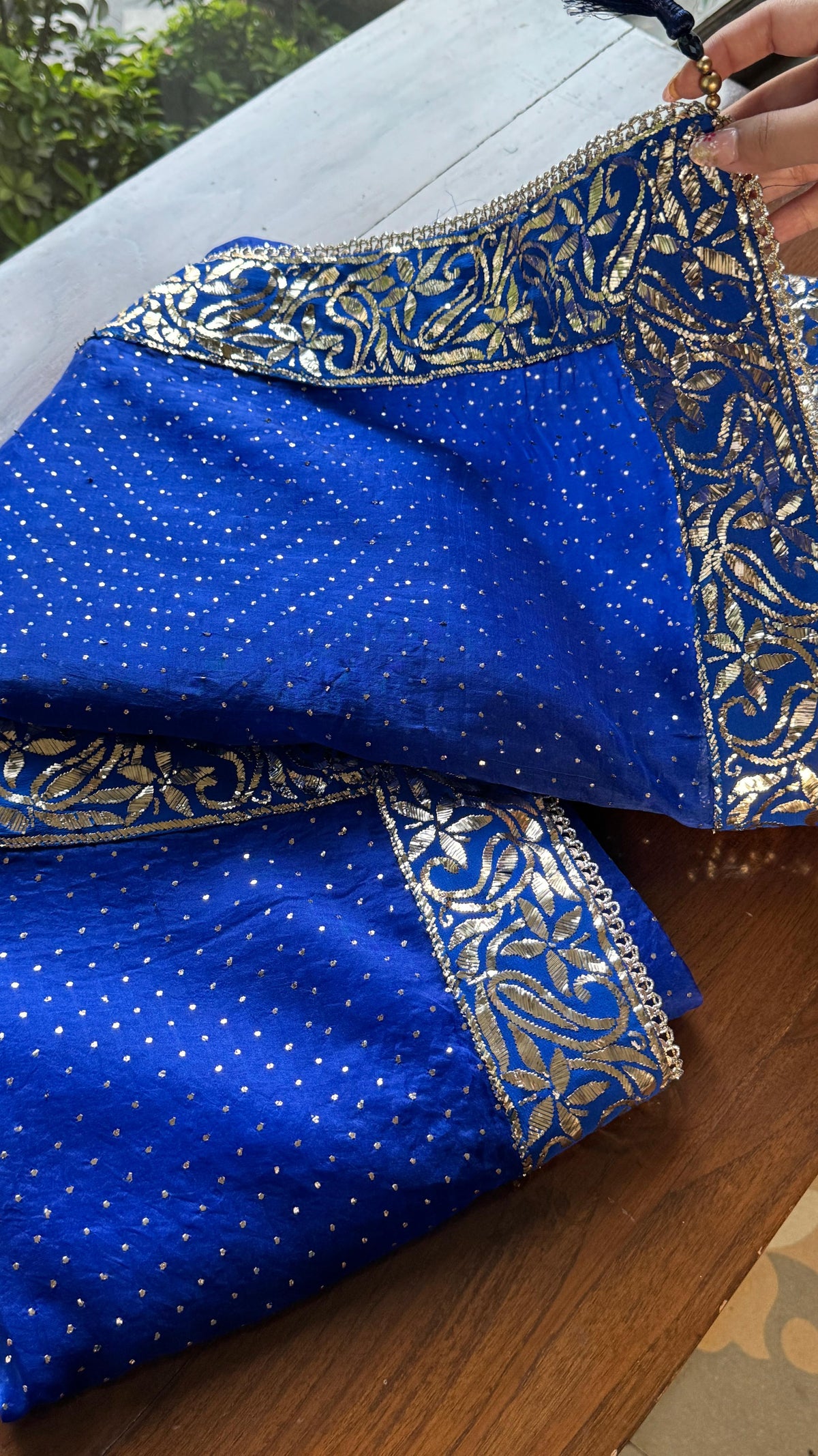 Royal Blue Shade Mukaish Lakh Dana Saree With Blouse
