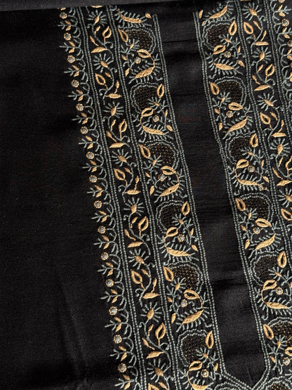 Black Shade Moonga Silk Chikankari Men’s Kurta Fabric