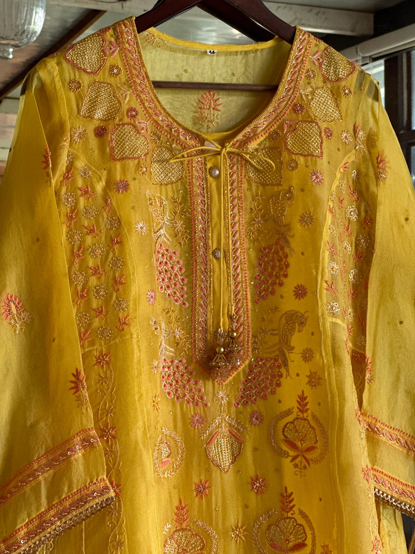 Saffron Mango Shade Noor Organza Chikankari Anarkali