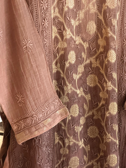 Brown Shade Zari Chanderi Chikankari Ready to Wear Tunics