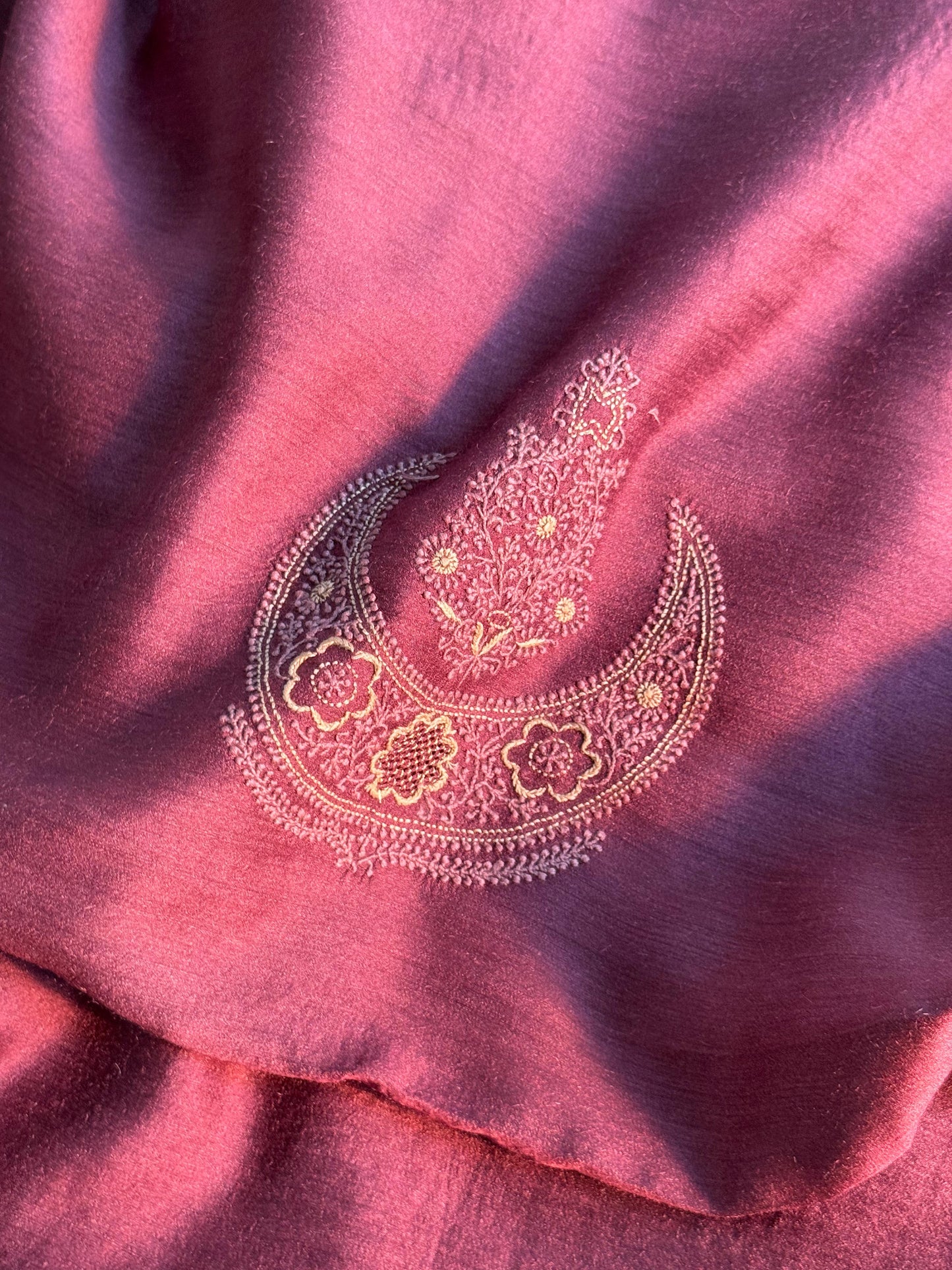 Wine Shade Moonga Silk Chikankari Men’s Kurta Fabrics