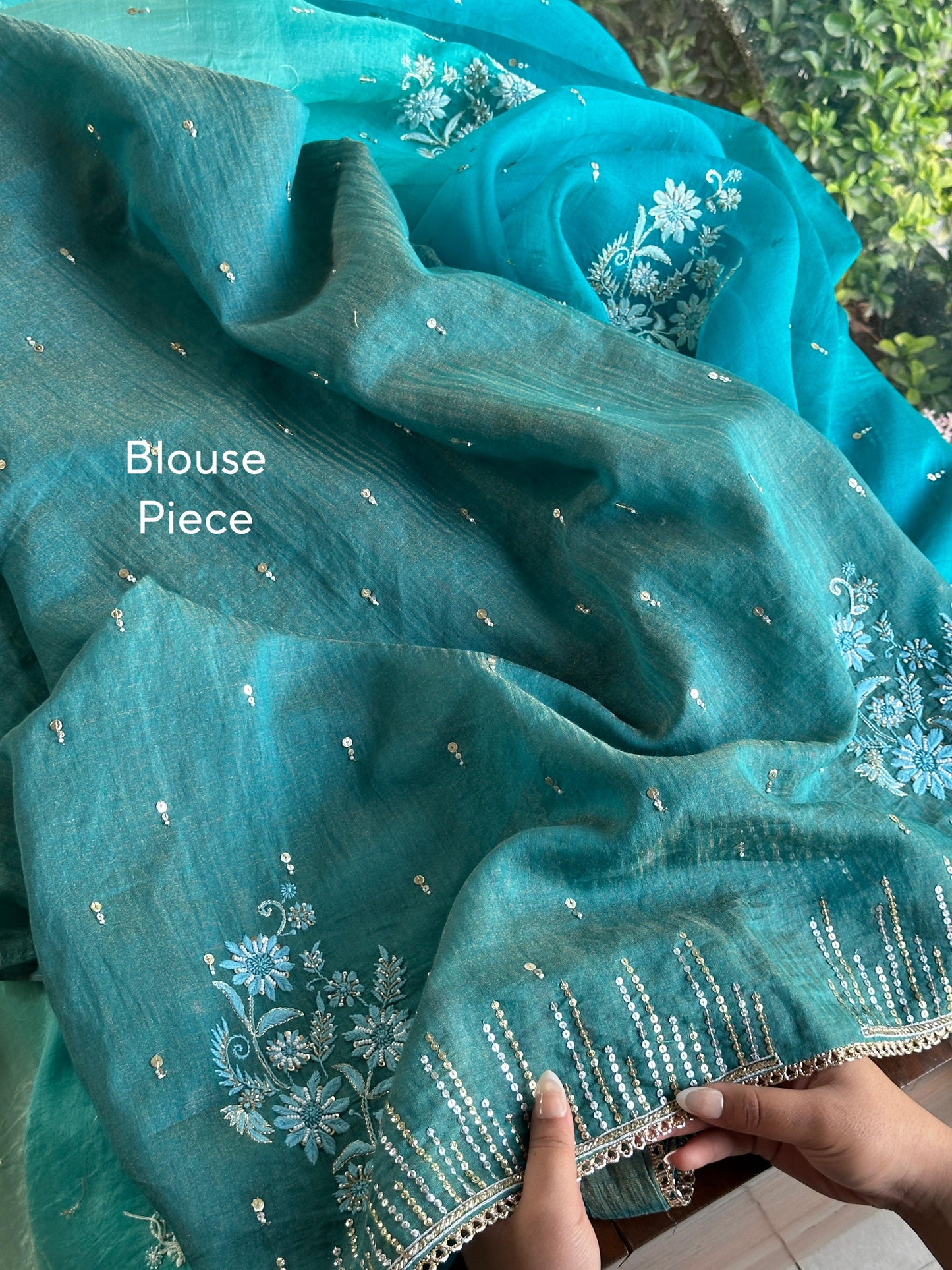 Sea Green Organza Saree with Ari Work, Highlight Border & Tassels