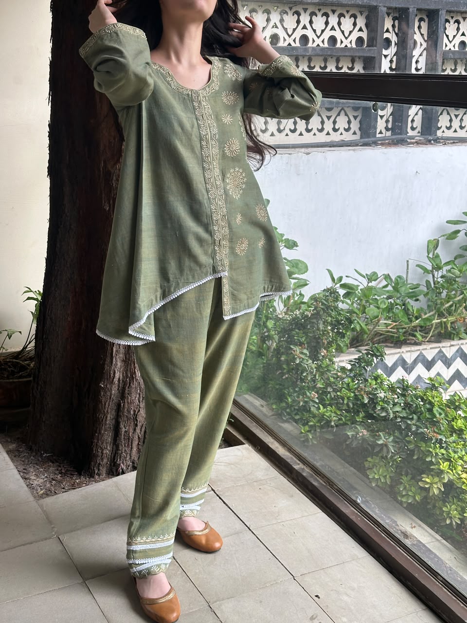 Green Malkha Cotton Chikankari Co-ord Set