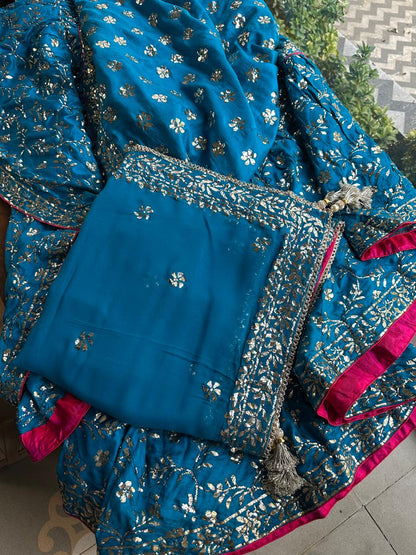 Prussian Blue RTW Mukaish Lucknowi Gharara Set