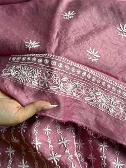 Pink Moonga Silk Chikankari Men’s Kurta Fabrics