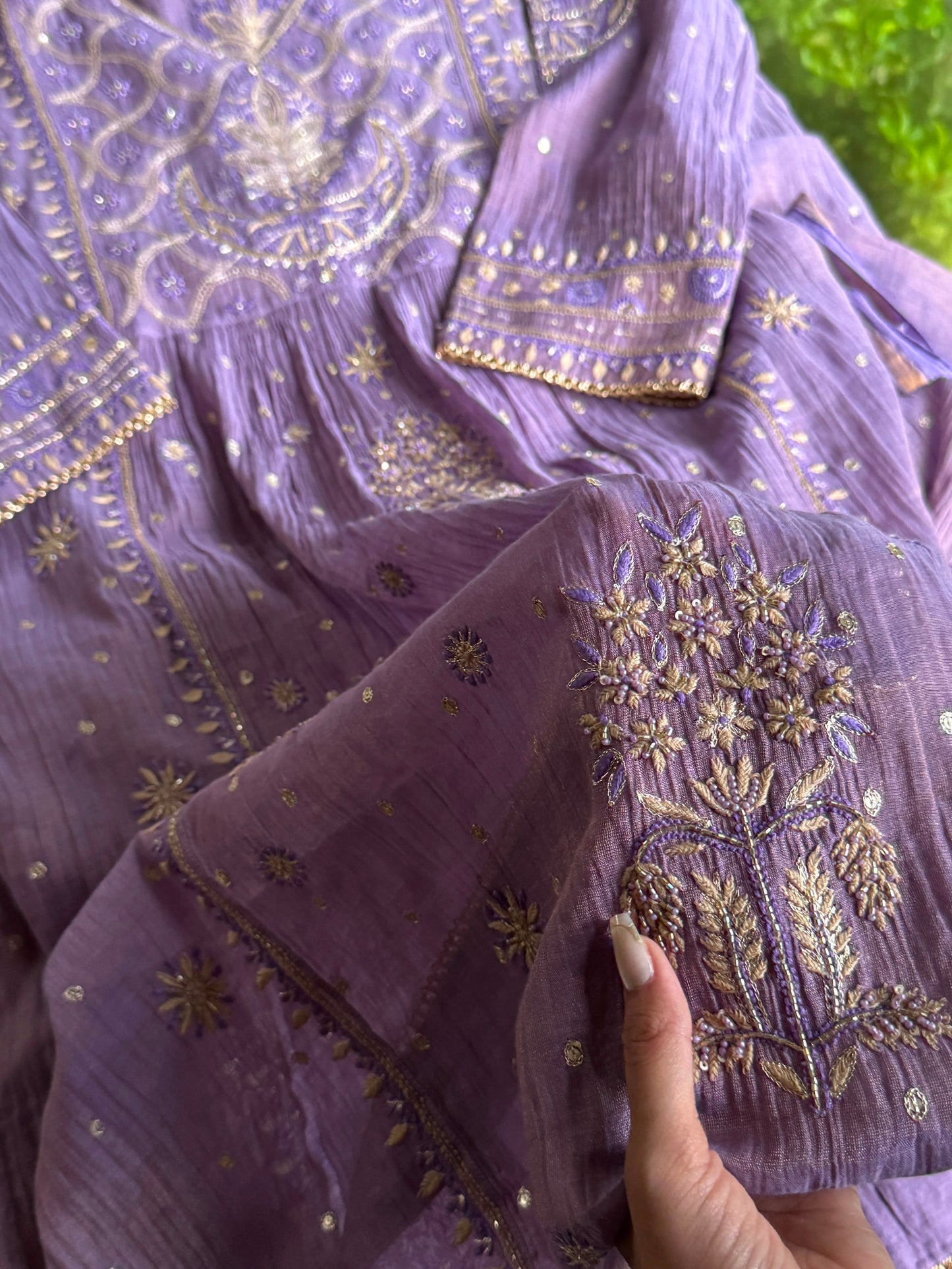 Lilac Purple Shade Tissue Silk Bhopali Kurta Dupatta Set