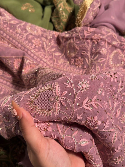 Lilac Superfine Pure Georgette Chikankari Kurta Set