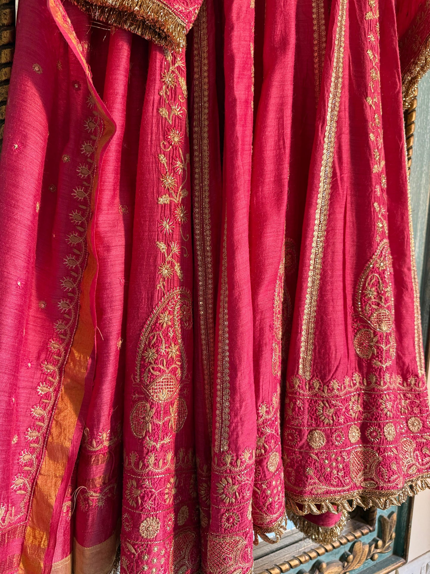 Roheen Pink Moonga Silk Chikankari Anarkali With Dupatta