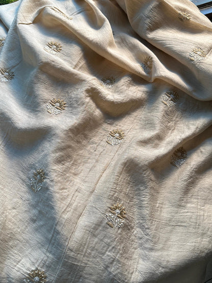 Natural Moonga Silk Chikankari Unstitched Fabric