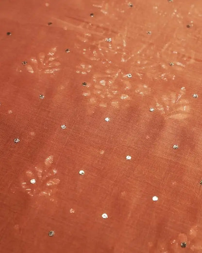 Orange Chanderi Silk Mukaish Badla Unstitched Fabrics