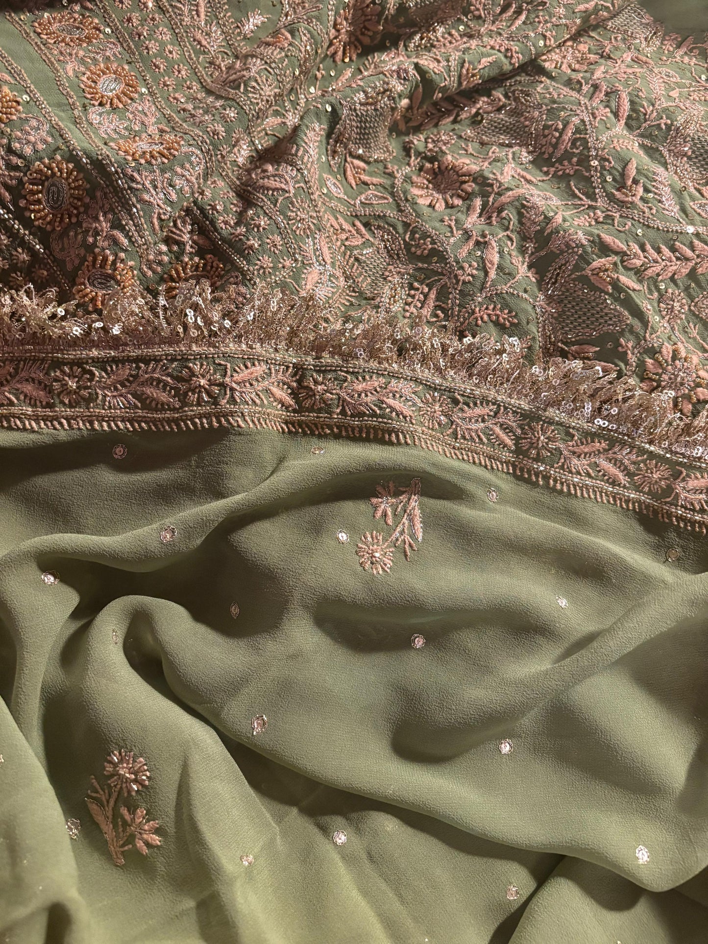 Green Superfine Pure Georgette Chikankari Kurta Set