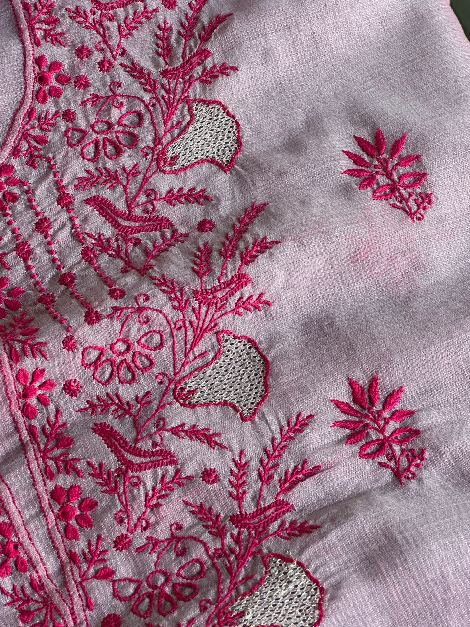 Mauve Pink Shade Kota Chikankari Unstitched Suit Fabric