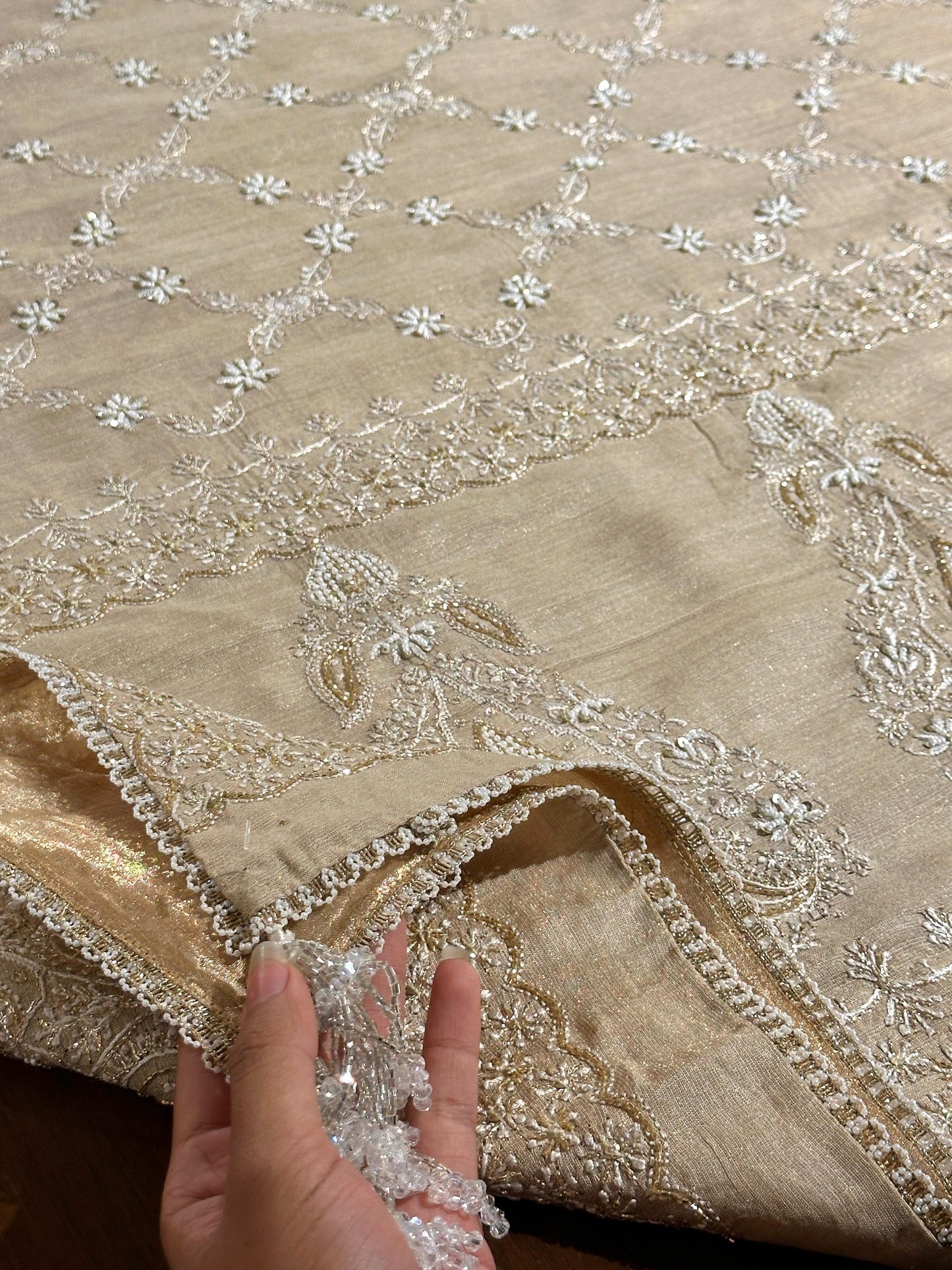 Natural Shade Fine Chikankari Ari Tissue Silk Dupatta