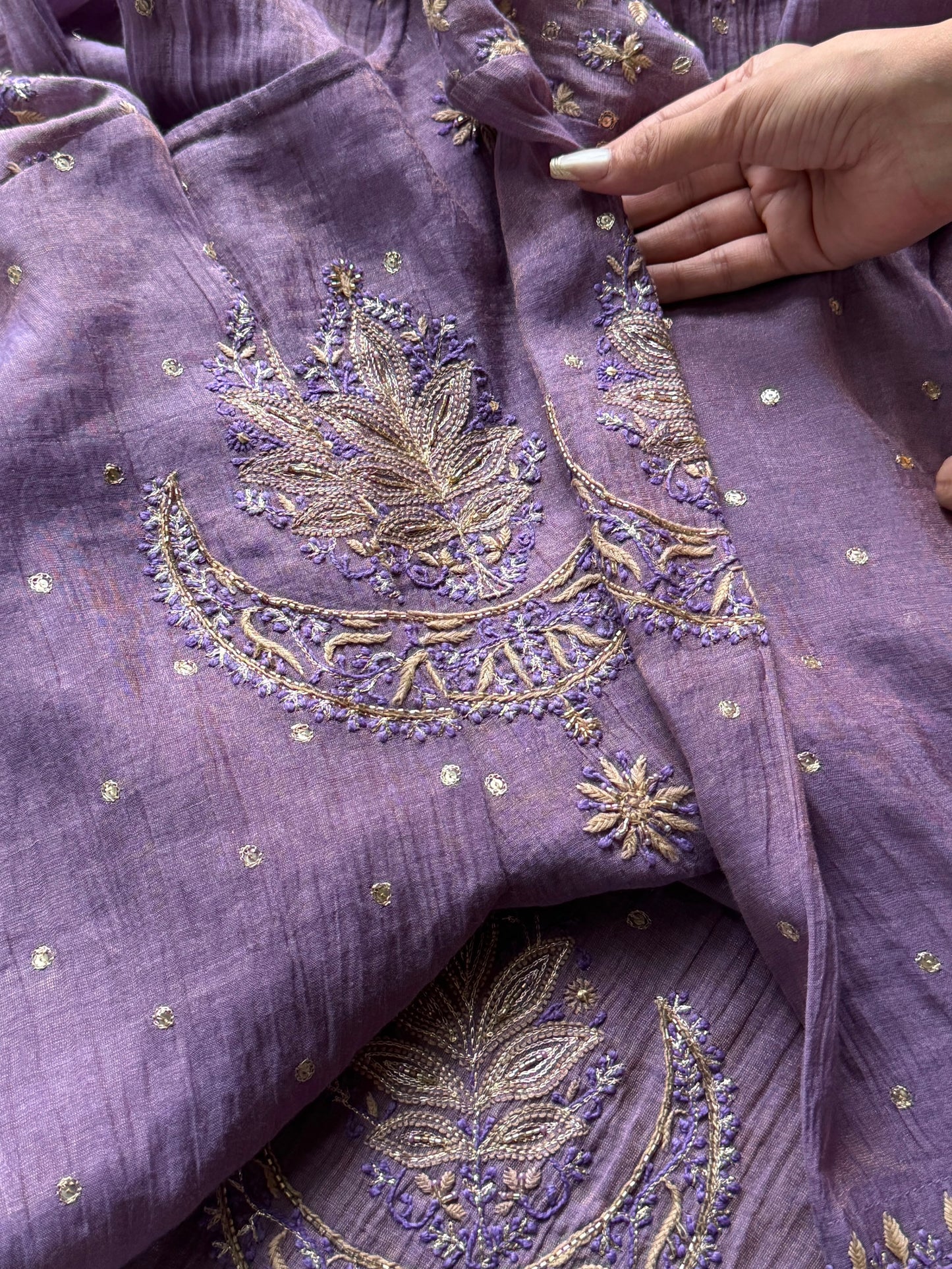Lilac Purple Shade Tissue Silk Bhopali Kurta Dupatta Set