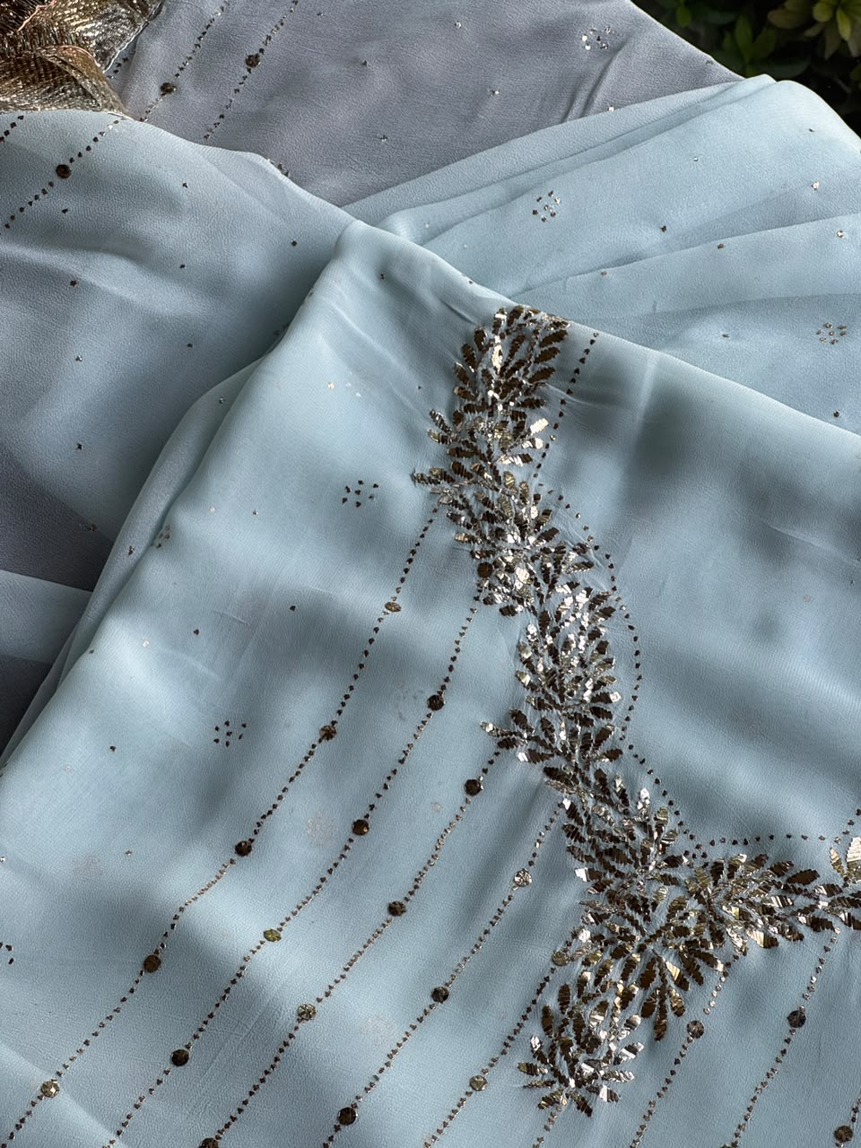 Powder Blue Mukaish Badla Pure Georgette Kurta Set