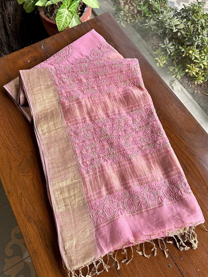 Pink Shade Chanderi Chikankari Saree