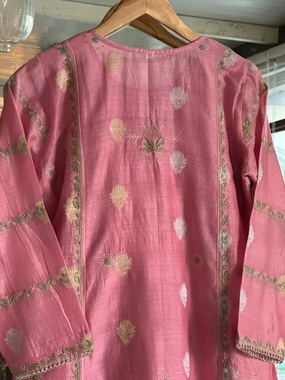 Mauve Pink Zari Chanderi Chikankari Ready to Wear Tunics