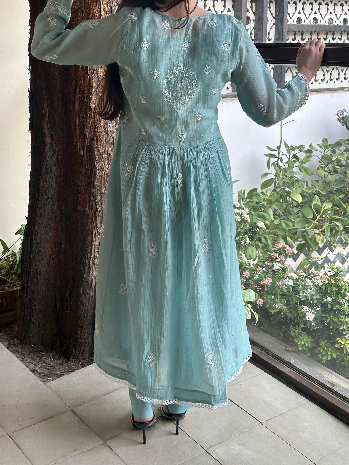 Light Blue Shade Malmal Mukaish Kamdani Chikankari Ready to Wear