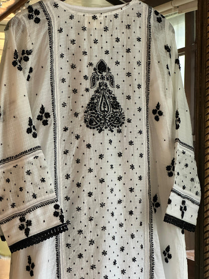 Kota Monochrome Sequins Work Chikankari Kurta Dupatta Set