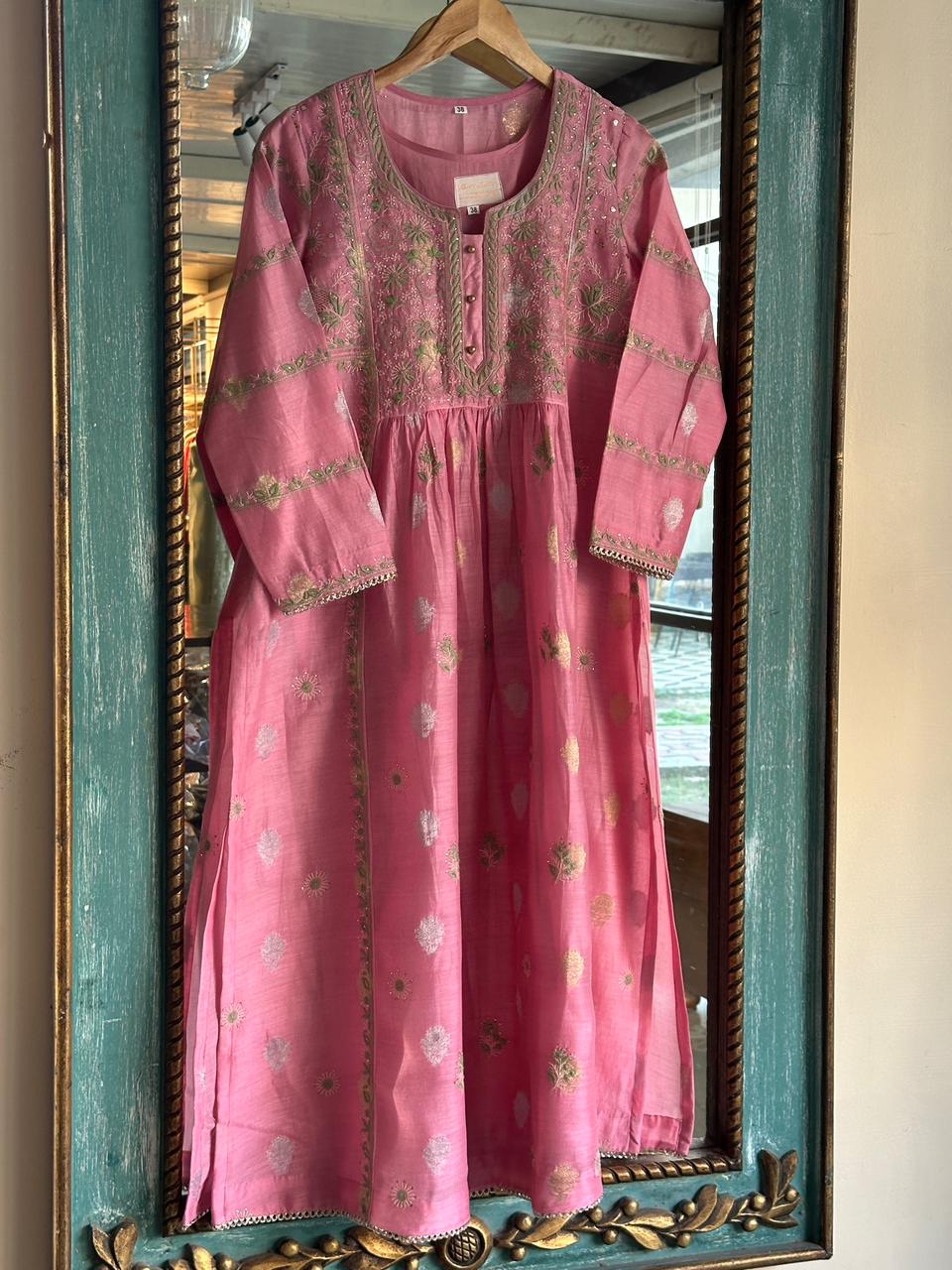Mauve Pink Zari Chanderi Chikankari Ready to Wear Tunics