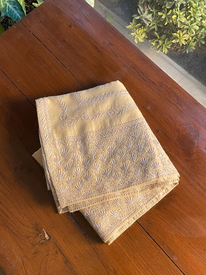 Natural Off White Shade Saman Pashmina Resham Thread Fine Chikankari Shawl