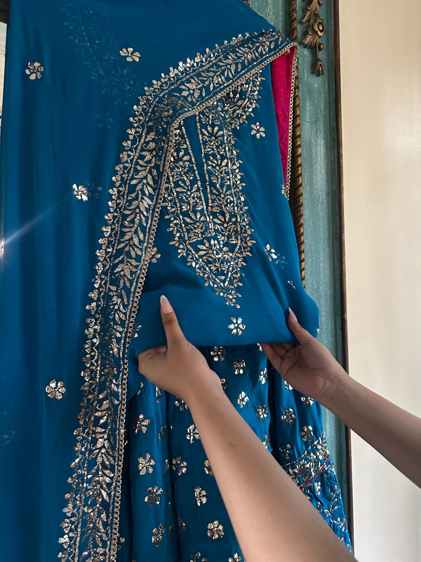 Prussian Blue RTW Mukaish Lucknowi Gharara Set