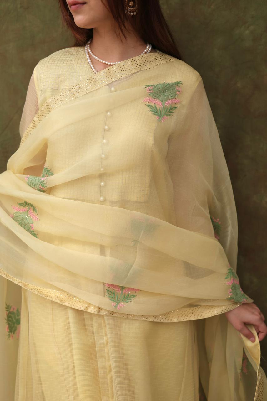 Lemon Shade Tissue Silk Dagla Kurta Set