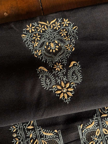 Black Shade Moonga Silk Chikankari Men’s Kurta Fabric