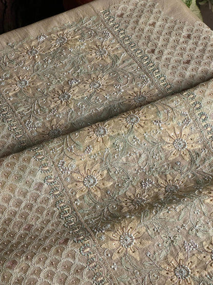 Lemon Shade Noor Banarasi Organza Chikankari Unstitched Fabric