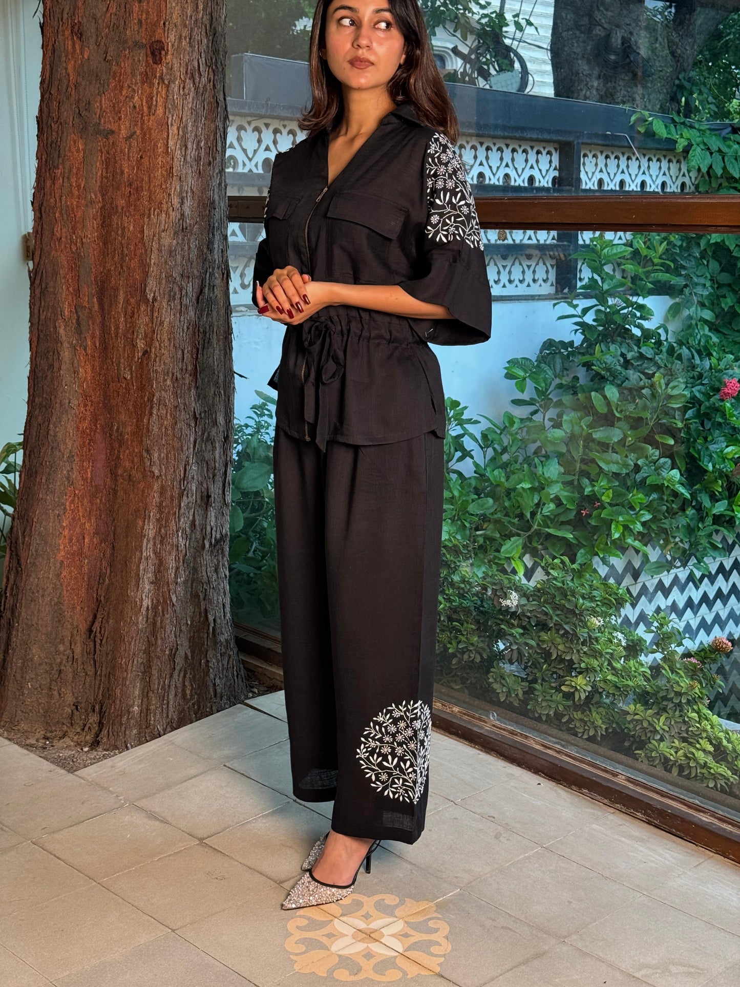 Linen Chikankari Safari Co-Ord Set