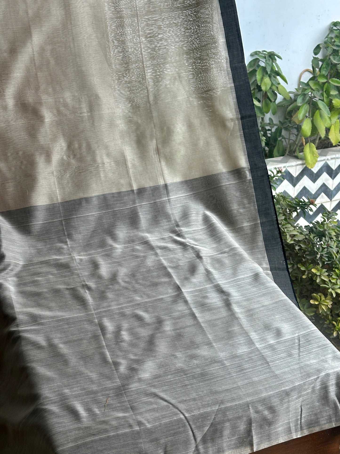 Grey Woven Butta Saree with Contrast Black Border