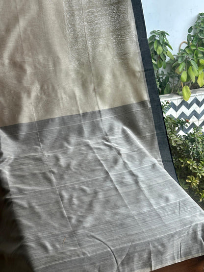 Grey Woven Butta Saree with Contrast Black Border