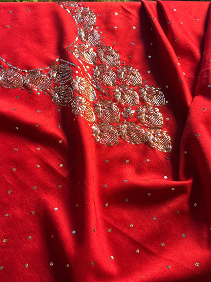 Red Chanderi Silk Mukaish Badla Unstitched Fabrics