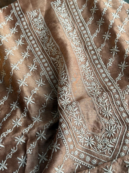 Mustard Moonga Silk Chikankari Men’s Kurta Fabrics