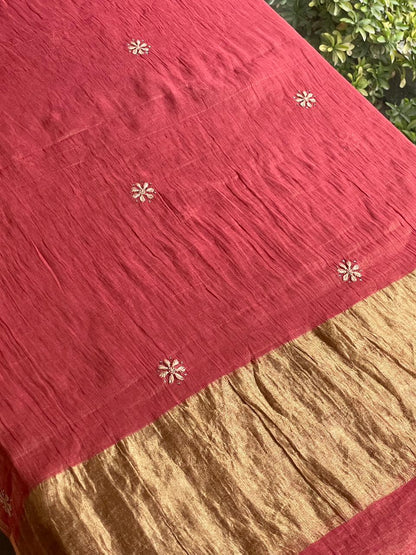 Dusty Red Shade Shade | Tissue Silk Chikankari Work Kurta Set