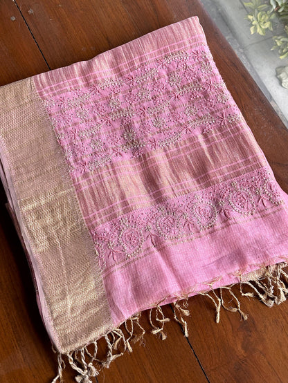 Pink Shade Chanderi Chikankari Saree