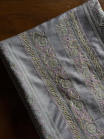 Blue Shade Moonga Silk Chikankari Men’s Kurta Fabric