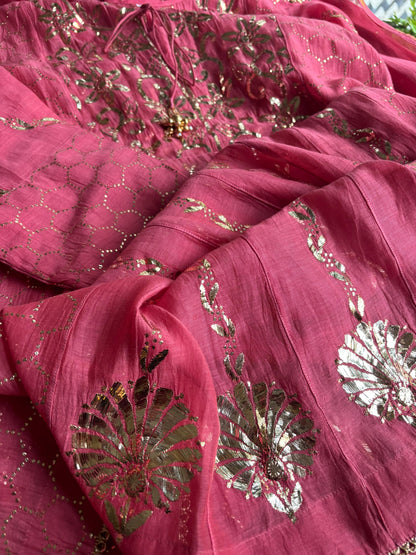 Sorbet Pink Mukaish Mul Chanderi Silk Ready To Wear Dress