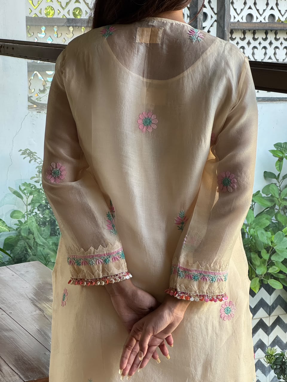 Noor Multi Coloured Chikankari Organza Kurta Set