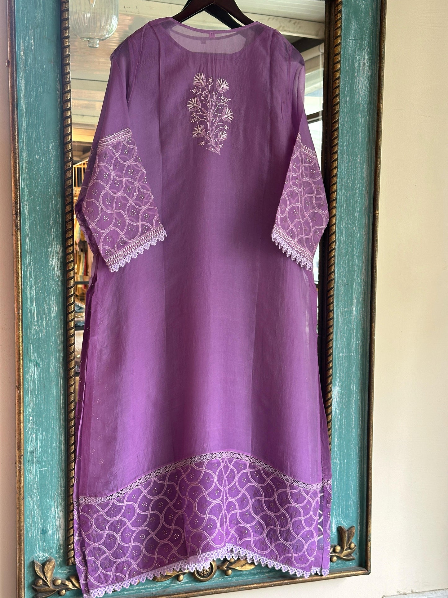 Deep Purple Kosha Mukaish Kamdani Noor Organza Kurta Set