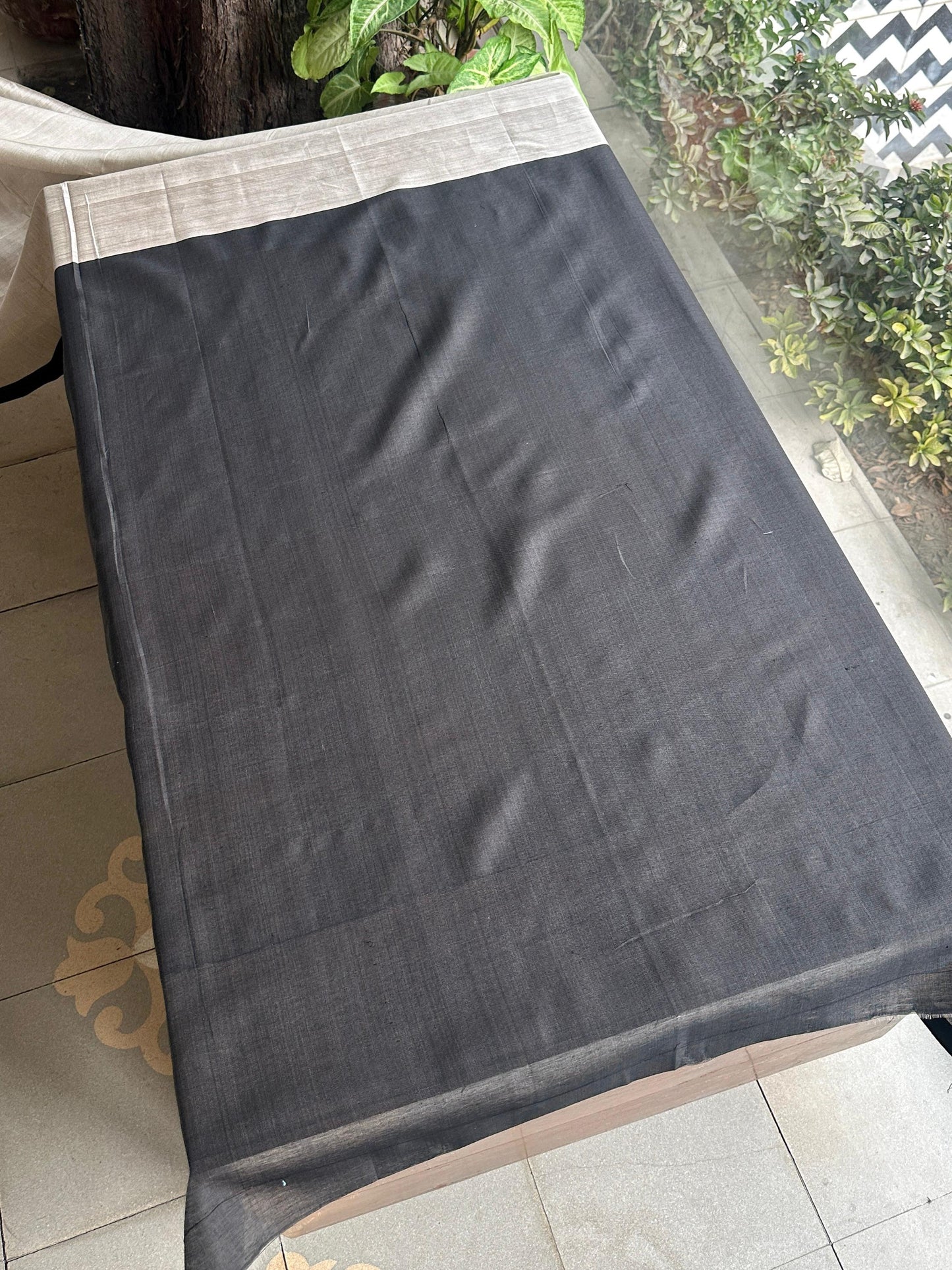 Grey Woven Butta Saree with Contrast Black Border