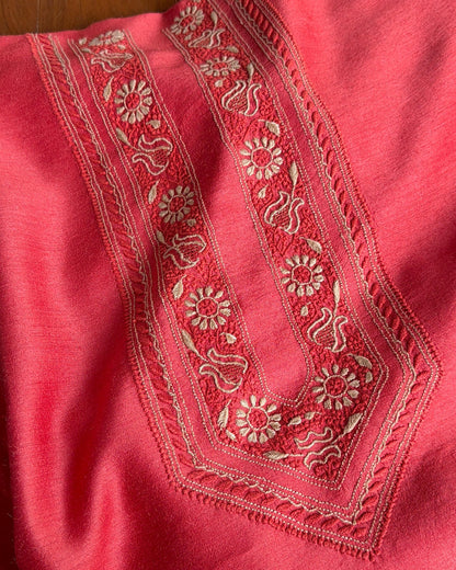 Red Moonga Silk Chikankari Men’s Kurta Fabrics