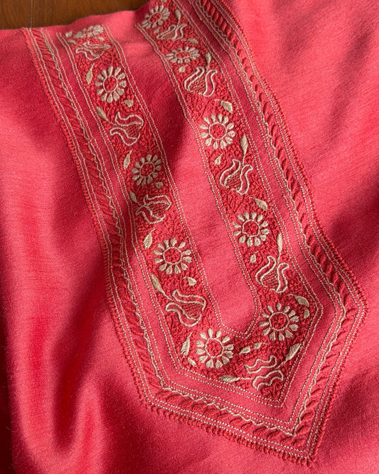 Red Moonga Silk Chikankari Men’s Kurta Fabrics