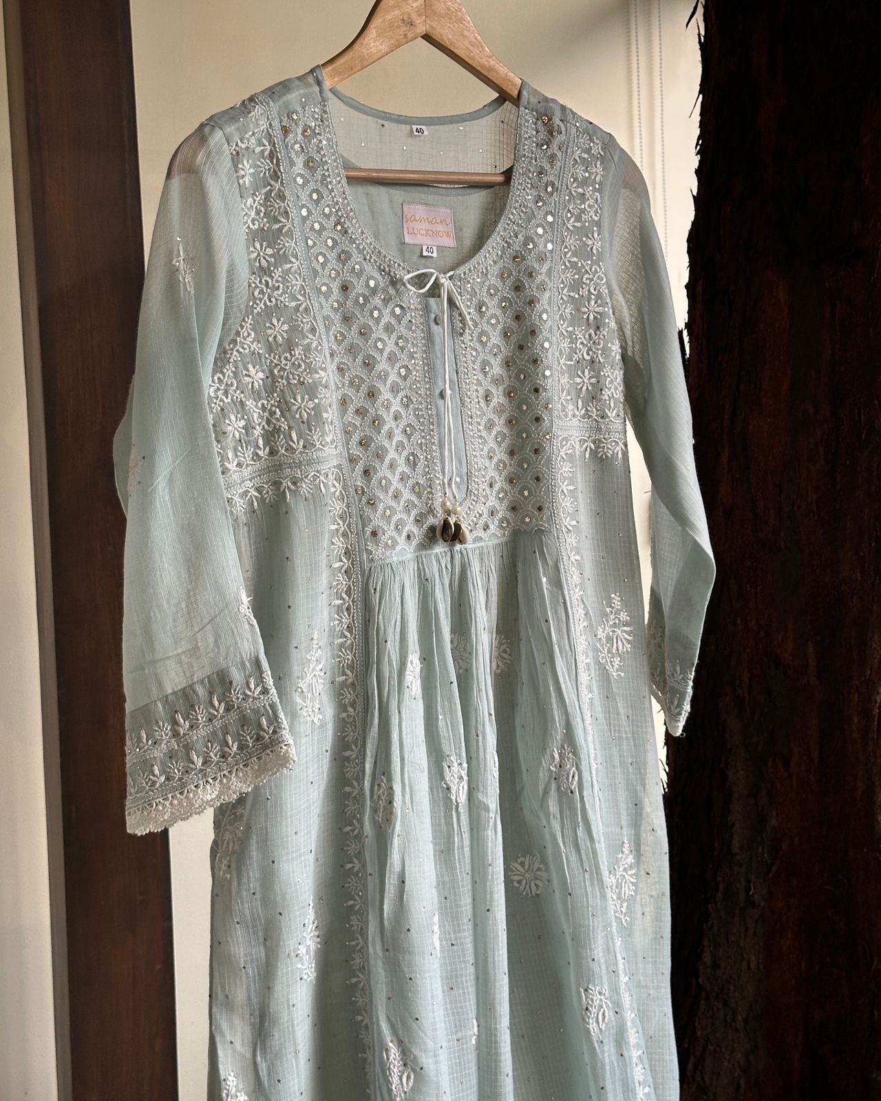 Grey Kota Chikankari with Mukaish Kamdani Tunics