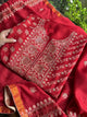 Deep Red Shade Moonga Silk Chikankari Unstitched Fabric