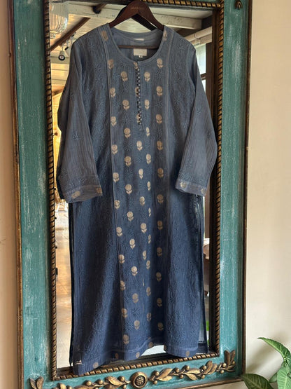 Blue Shade Zari Chanderi Chikankari Ready to Wear Tunic